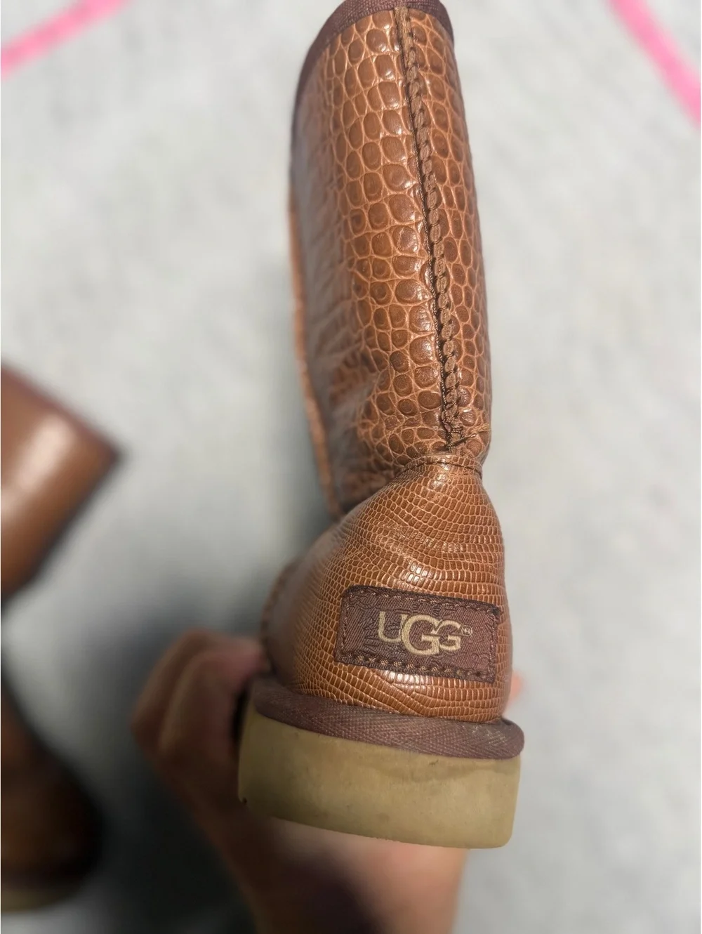 UGG Classic Brown Croc-Embossed Shearling Lined Boots US 5